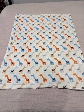 HB Hudson Baby Giraffes Baby Blanket Orange Blue White Tan Brown Minky Dot